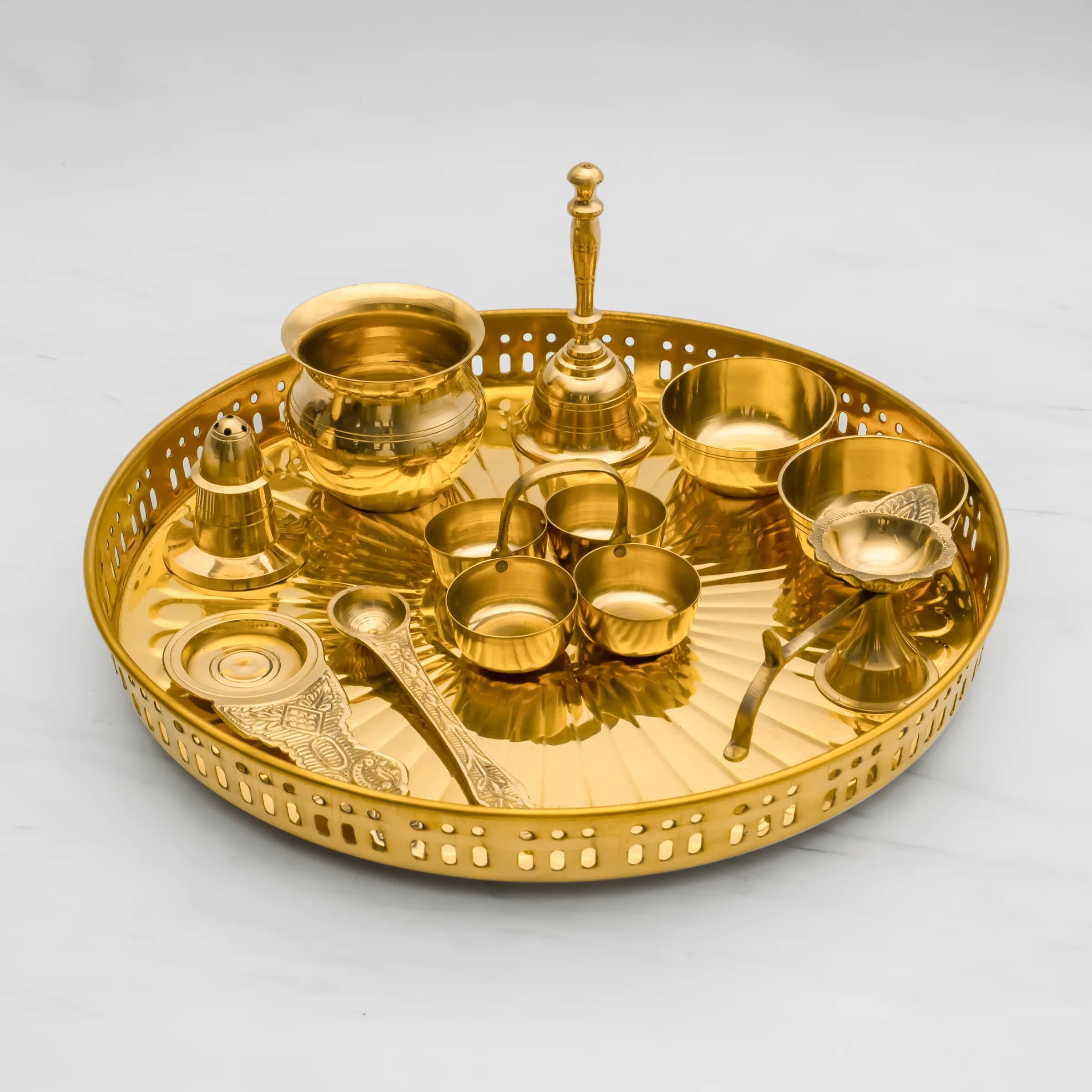Brass Pooja Thali with diya and kalash